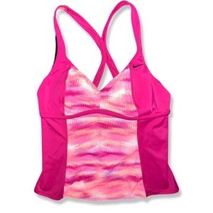 🪩4/$20!! Nike Women’s Tankini Swimwear Top Sz Large Pink / Coral Colorblock